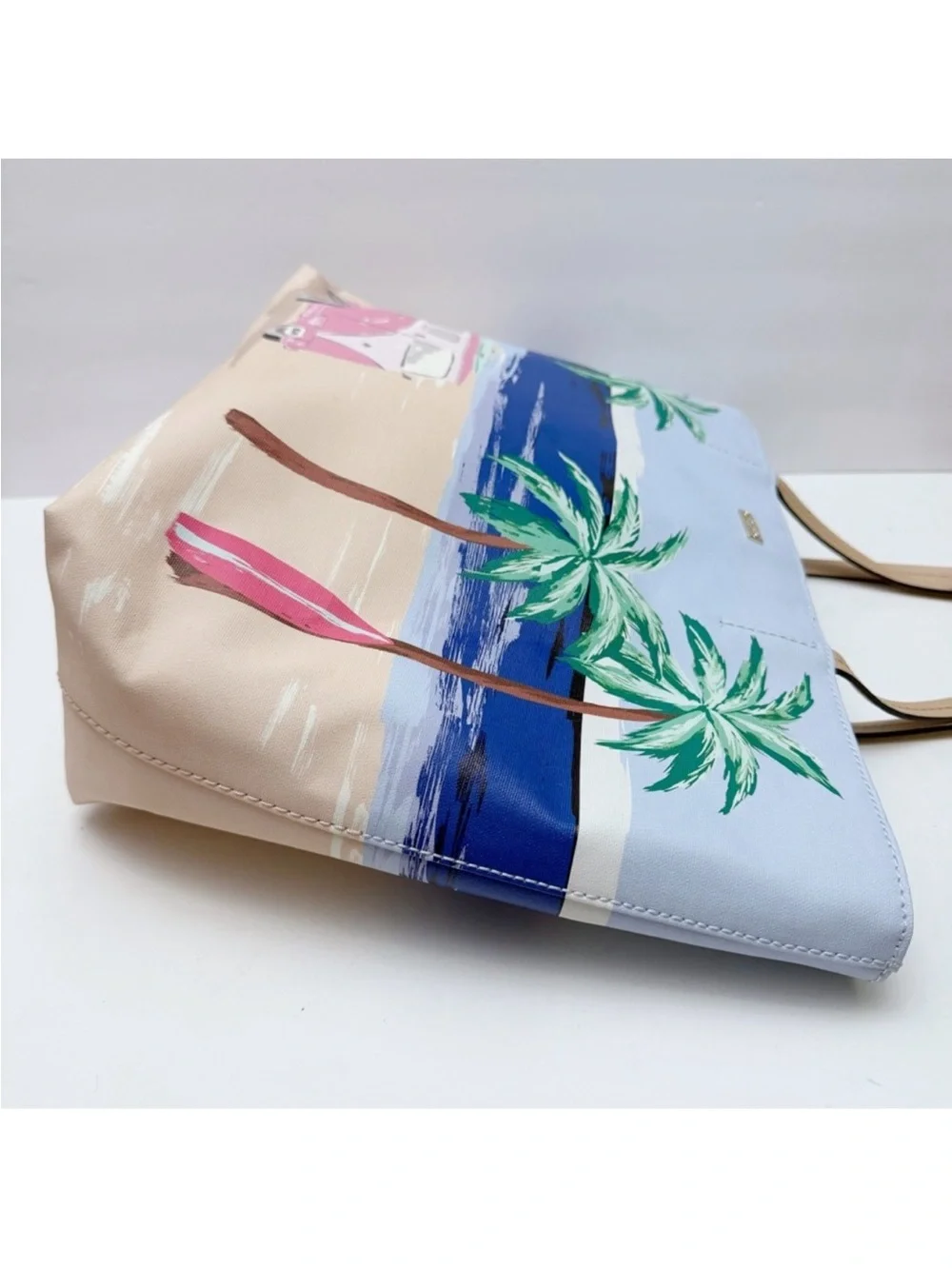Kate Spade Hallie Tote Beach Scene Palm Trees VW Bus Coastal Tote